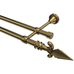GARDINENSTANGE Primus Matteo 600 cm (geteilt in 3 x 200 cm), 2-läufig (ohne Ringe), 16 mm Ø Messing Antik