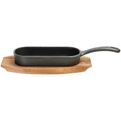 Homeware Profession. Grillpfanne , Naturfarben, Schwarz , Holz, Metall , Akazie , vollmassiv , 0,25 l , oval , 10x3.5x31.6 cm , Lfgb , backofengeeignet , Kochgeschirr, Pfannen, Grillpfannen