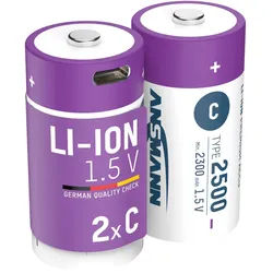 ANSMANN Li-Ion Baby-C-Akku, Typ 2500 (min. 2300mAh), 2 Stück