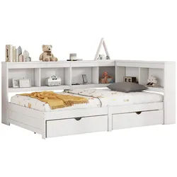 Okwish Daybett 90/200 cm Weiß mit 2 Schubladen und USB-Anschlüssen , Holzwerkstoff , 90x200 cm , Babymöbel & Kindermöbel, Kinderzimmer & Jugendzimmer, Kinderbetten