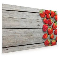 Primedeco Küchenrückwand Küchenrückwand Spritzschutz Glas mit Motiv Erdbeeren auf Holz 60 cm x 40 cm