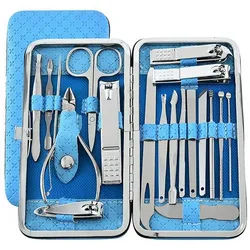 TPFBeauty Maniküre-Etui mit Etui, 19 tlg., Edelstahl Maniküre Set Pediküre Set in Aufbewahrungs-Etui - Blau blau