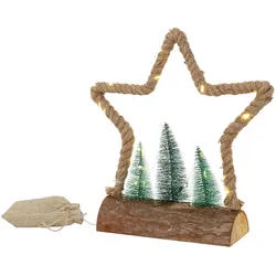 ECD-Germany Weihnacht Jute Stern , Braun , Holz , 33x30x9.5 cm , Dekoration, Weihnachtsdekoration