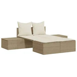 vidaXL Gartenliege Doppel-Sonnenliege mit Auflagen Beige Poly Rattan, 1 St.
