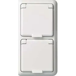 Elso 225414 Schutzkontakt-Steckdose 2-fach (Komplettgerät) mit Klappdeckel und Rahmen, 16 A, 250 V, IP44, Steckklemme, Fashion IP44, reinweiß glänzend