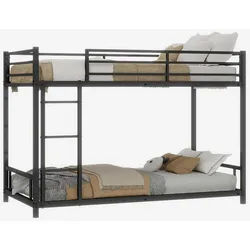 Oxeza Etagenbett 90/200 cm Schwarz mit Leiter und Sicherheitsgeländer, Eisen , Metall , Mode , Rechteckig , 90x200 cm , Babymöbel & Kindermöbel, Kinderzimmer & Jugendzimmer, Stockbetten