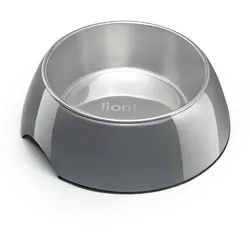 lionto Futternapf für Katzen, ergonomische Form, Edelstahlnapf im Melaminkorpus, langlebig & pflegeleicht, mit Anti-Rutsch-Ring grau 210 ml | Ø 11 cm x 11 cm x 11 cm x 4 cm x 3 cm