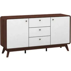 Mid.you Sideboard , Weiß, Walnussfarben , Holz , 2 Fächer , 3 Schubladen , 140x75x39 cm , stehend , Holzmöbel, Kommoden Holz, Sideboards Holz
