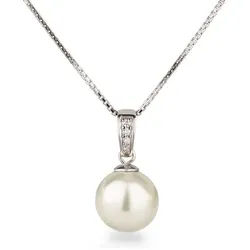 Schöner-SD Kette mit Anhänger Perlenanhänger mit 925 Silber Kette Perle 12mm groß rund Zirkonia, mit Zirkonia (synth) beige 50cm