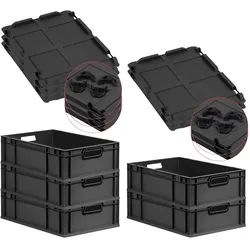 PROREGAL SuperSparSet 5x Eurobox NextGen Color mit Auflagedeckel & Verschlüsse, HxBxT 17x40x60cm, 34L, Schwarz, Griffe schwarz offen, Eurobehälter