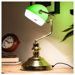 GLOBO LIGHTING LED Tischleuchte, Leuchtmittel nicht inklusive, Nostalgie Antik Retro Bankerlampe Schreibtischlampe Tischleuchte Globo grün