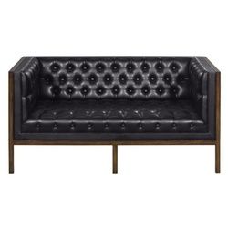 Casa Padrino Chesterfield-Sofa Chesterfield Echtleder 2-Sitzer Sofa Schwarz / Braun 143 x 78 x H. 71 cm - Hotel Möbel