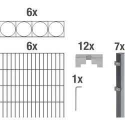 Doppelstabmattenzaun »Oslo«, (Set), anthrazit, 120 cm hoch, 6 Matten für 12 m, 7 Pfosten, 93207224-0 grau H/L: 120 cm x 12 m