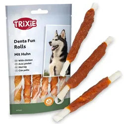 Trixie Denta Fun Chicken Chewing Rolls, Hundeleckerli mit Huhn, 12cm, 30 Stück, 240g