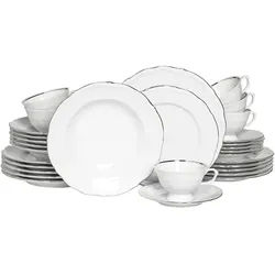 Creatable Kombiservice , Weiß, Platinfarben , Keramik , 30-teilig , 200 ml,200 ml , 28x33x44 cm , handbemalt, lebensmittelecht, stapelbar , Geschirr, Geschirrsets, Kombiservice