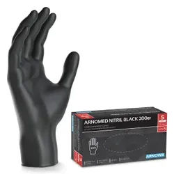 ARNOMED Nitril Midnight Black Einmalhandschuh, puderfrei, schwarz, Unsteriler Nitrilhandschuh mit texturierten Fingerspitzen, 1 Karton = 10 Packungen à 200 Stück, Größe S