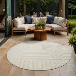 Teppich SANAT "Berlin", beige (creme), H:6mm Ø:200cm, Kunstfaser, Teppiche, Teppich, In -und Outdoor geeignet, Außenbereich,Terasse, Balkon, modern