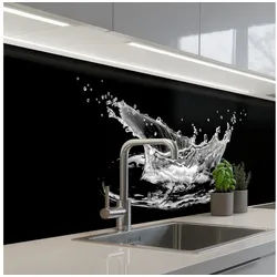 KitchenYeah Küchenrückwand selbstklebend Wasser - Splash - Wasser - Schwarz, (1-tlg), Spritzschutz, Küche, Rückwand, Küchenwand, Abwaschbar, 200x60 cm schwarz 200 cm x 60 cm