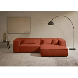 LeGer Home by Lena Gercke Ecksofa PIARA mit Kedernaht, Cord, Leinenoptik o. Strukturstoff, Couch, L-Form, wahlweise Ottomane rechts/links, schwarze Füße, bequemer Sitzkomfort braun