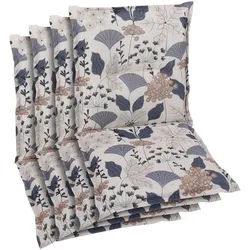 Xxxl Sesselauflagenset , Beige, Blau , Textil , 4-teilig , Floral , Füllung: Schaumstoff, Vlies , 50x6x100 cm , Oeko-Tex® Standard 100 , pflegeleicht, hochwertige Qualität, langlebig, für den Außenbereich geeignet, mittels Bändern zu befestigen, mittels Gurtband zu befestigen , Gartenmöbel, Gartenpolster & Auflagen, Sesselauflagen