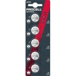Procell Batterie Lithium, Knopfzelle, CR2025, 3V Intense, Retail-Blister (5-Pack)