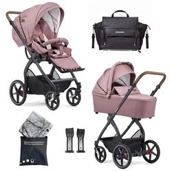 Gesslein Kinderwagenset , Braun, Weiß, Altrosa , Textil , 57x129x100 cm , EN 1888, UV 50+, Made in Germany , Feststellbremse, Federung, kugelgelagerte Räder, für Babyschale geeignet, Griff in Lederoptik, Reflektorstreifen,5-Punkt-Gurt, Gurtschoner, Schutzbügel abnehmbar, Verdeck abnehmbar, Sichtfenster, Sitz umsetzbar,Matratze, zusammenklappbar, Bezug abnehmbar und waschbar , Baby On Tour, Kinderwagen, Kombikinderwagen