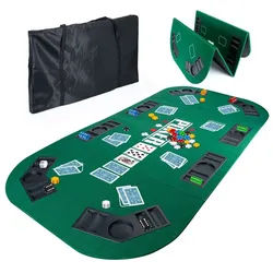 Goods+Gadgets Spiel Faltbare Poker Tischauflage 160x80 cm mit Chiptray & Getränkehalter, Poker-Tisch-Auflage, Casinotisch