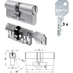 Doppelzylinder - Schließsystem EPS-Modul / Nickel matt - 77 / 41 / 36