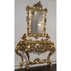 Casa Padrino Luxus Barock Möbel Set Konsole mit Spiegel Gold / Silber / Schwarz - Prunkvoller handgeschnitzter Konsolentisch mit Wandspiegel - Hotel Möbel - Schloss Möbel - Luxus Qualität - Made in Italy