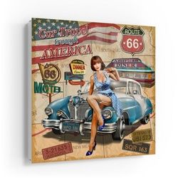 DEQORI Schlüsselkasten 'Route 66-Plakat', Glas Schlüsselbox modern magnetisch beschreibbar weiß