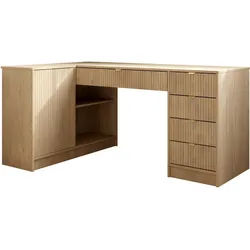 Mirjan24 Eckschreibtisch Tireno , Eichefarben , Kunststoff , 5 Schubladen , Rechteckig,Rechteckig , 158x76x98 cm , Büromöbel, Schreibtische, Eckschreibtische