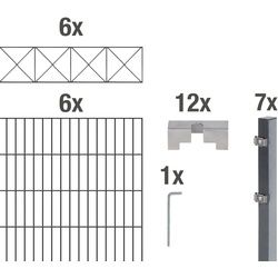 Doppelstabmattenzaun »Nexus«, (Set), anthrazit, 120 cm hoch, 6 Matten für 12 m, 7 Pfosten, 27745318-0 grau H/L: 120 cm x 12 m