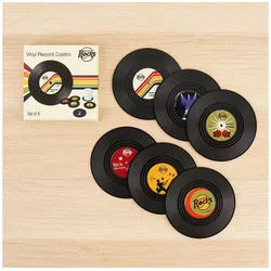 Musik-CD Winkee Rocks - 6 Vinyl Record Coaster, Coole Retro Glas-Untersetze
