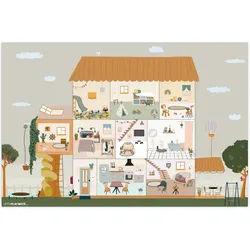 LetsPlaymats Spielmatte Puppenhaus - Kinder - Möbel - Design - Braun, Krabbelmatte Baby, rutschfest, Spielunterlage, 180x120 cm 180 cm x 120 cm