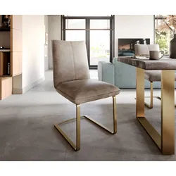 Freischwinger Lelio-Flex Mikrofaser Taupe Vintage Freischwinger flach Gold Taschenfederkern
