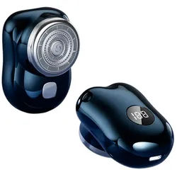 Refttenw Elektrorasierer Tragbarer Mini Rasierer Herren Elektrisch, mit LED Leistungsanzeige, USB Wiederaufladbar, Nass und Trockenrasierer blau