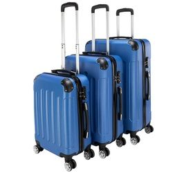 VINGLI Trolleyset 3 in 1 tragbarer ABS Trolley Koffer, Reisekoffer, Dunkelblau, 4 Rollen, mit viel Stauraum blau