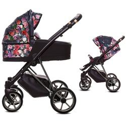 TPFLiving Kombi-Kinderwagen 2in1 Musse Dark Rose, Baby Buggy Babywanne Windeltasche Moskitonetz, Regenschutz Kinderwagen 2 in 1 inkl. Zubehör, Gestell Grau grau