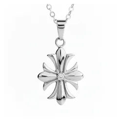 Karisma Kette mit Anhänger Edelstahl Kettenanhänger Kreuz Fleur de Lis Weisser Stein, mit EdelstahlKette PGKFL-W - 45 Zentimeter