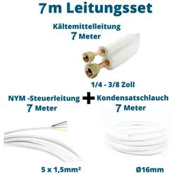 7m Leitungsset 1/4 3/8 Kältemittelleitung + Steuerleitung + Kondensatschlauch