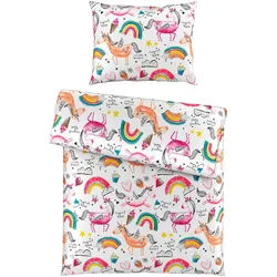 Ben'n'jen Kinderbettwäsche , Pink , Textil , Einhorn , 140x200 cm , Textiles Vertrauen - Oeko-Tex®, Oeko-Tex® Standard 100 , atmungsaktiv, weiche und anschmiegsame Oberfläche, edel glänzend, dicht gewebtes Garn , Heimtextilien, Bettwäsche & Leintücher, Kinderbettwäsche