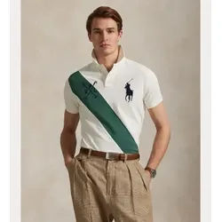 Polo Ralph Lauren für Herren. 710978080001 Custom Slim Fit Polohemd mit großem Pony weiß (M), Lässig, Baumwolle, Kurzarm