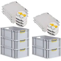 PROREGAL 5x Eurobox NextGen Color mit Scharnierdeckel & Verschlüssen | HxBxT 22x40x60cm | 44 Liter | Griffe gelb offen | Verstärkter Boden
