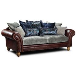 Casa Padrino 3-Sitzer Luxus Echtleder 3er Sofa Dunkelbraun / Grau / Hellbraun 230 x 105 x H. 100 cm - Wohnzimmer Leder Sofa - Echtleder Wohnzimmer Möbel