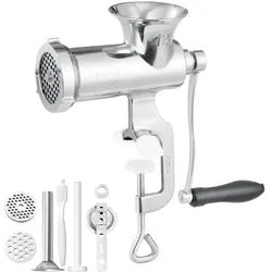 VEVOR Manuelle Fleischwolf Hand Fleischwolf 304 Edelstahl, 5 & 8 mm Schneidplatten Fleischwolf Manuelle Fleischmaschine mit Wurstrohr, Geeignet für Fleisch Gemüse Schleifen und Wurstfüllung Silber