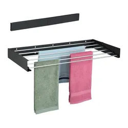 Relaxdays Wäscheständer Wandmontage klappbar Schwarz,Silber