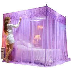 Refttenw Moskitonetz Baldachin mit Ecken, Prinzess Bettvorhänge mit 3 seitlichen Öffnungen lila 1.2*2.0m