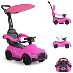 Moni Rutscher Rutschauto, Victory 2 in 1, Rutscher mit Griff Lehne Fußstütze Musikfunktion rosa