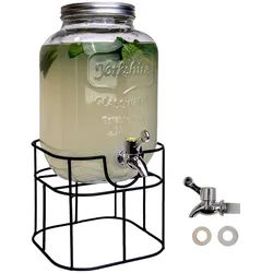 Intirilife Getränkespender 4 Liter aus Glas mit Zapfhahn und Gestell - 17 x 41.5 cm Wasserspender Saftspender