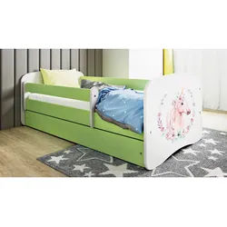 Mid.you Kinder-/Juniorbett , Grün, Weiß , Textil , Birke , Sperrholz,Schichtholz , H2 , 1-Zonen , Höhe ca. 15 cm , links montierbar, rechts montierbar , 80x160 cm , nicht verstellbar , Babymöbel & Kindermöbel, Kinderzimmer & Jugendzimmer, Kinderbetten, Kinderbetten & Jugendbetten